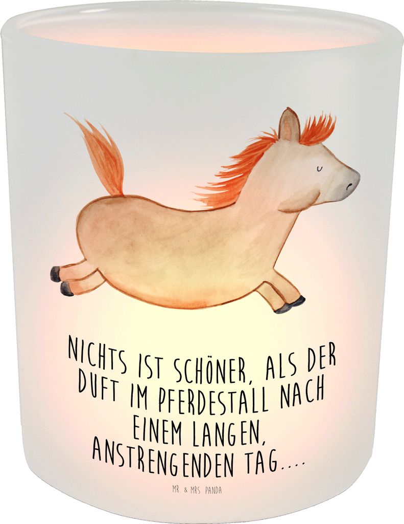 Mr. & Mrs. Panda Glas Windlicht Pferd Springen - Transparent - Geschenk, Stall, Bauernhof, aus, Teelichthalter, Kerzenhalter, Pferde, Pferdestall, ...