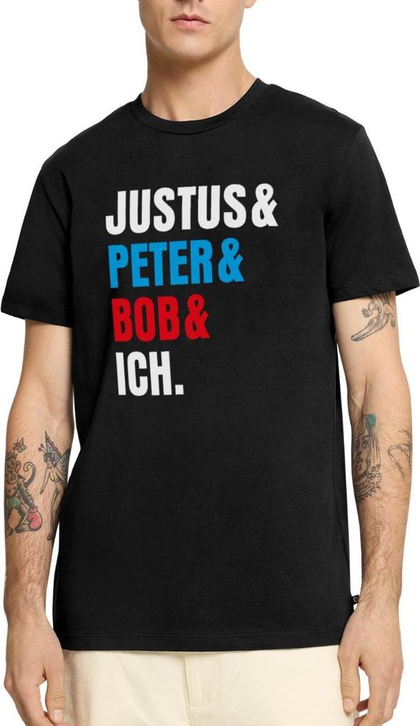 Spreadshirt Die Drei ??? Justus& Peter& Bob& Ich Männer Premium T-Shirt, XL, Schwarz