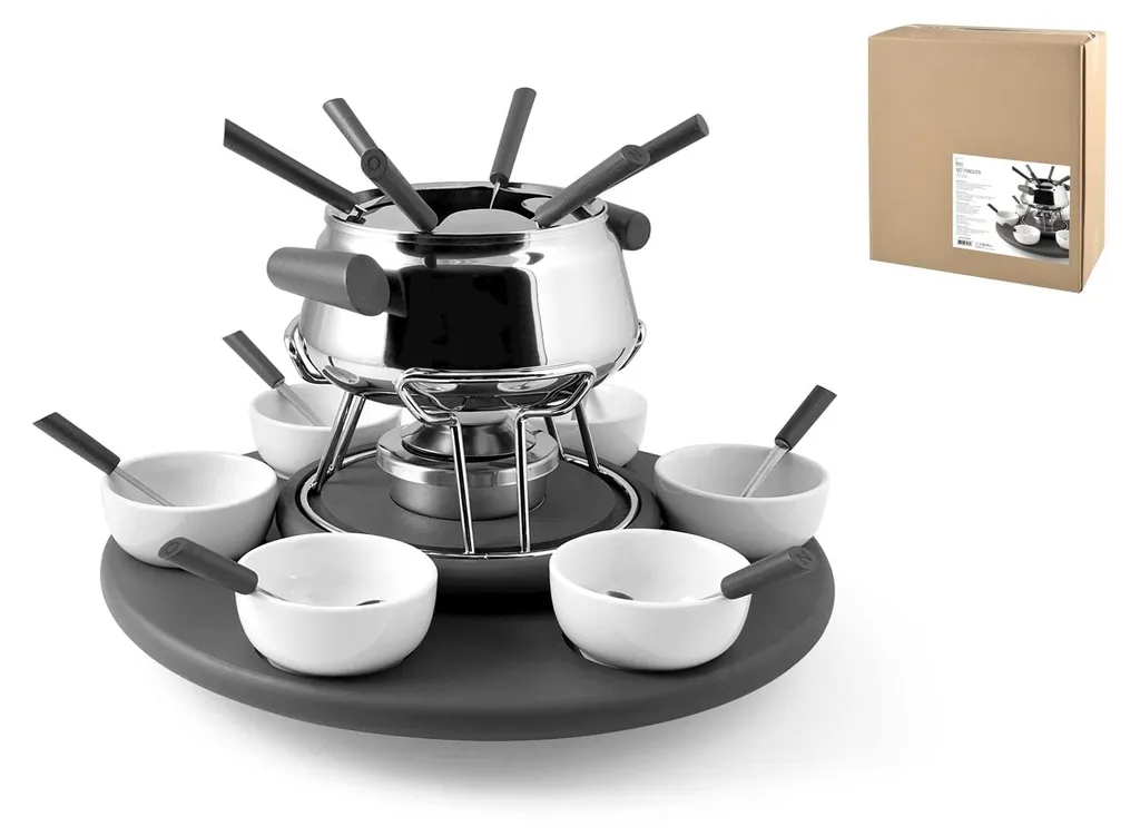 Service fondue 23 pièces inox anthracite H&h anti-adhérence et complet