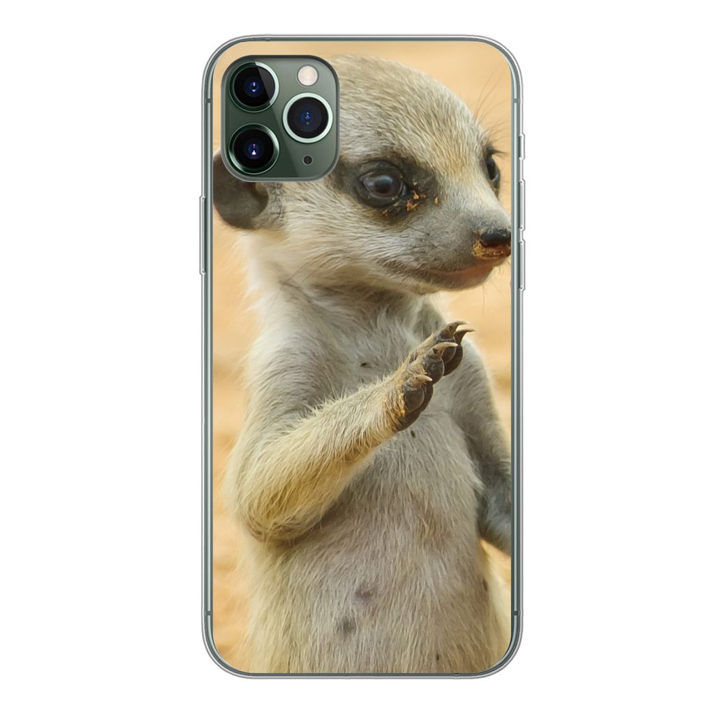MuchoWow Handyhülle Schutzhülle Hülle für iPhone 11 Pro Max Erdmännchen - Braun - Tier Silikon Softcase Handy Hülle - Schutz