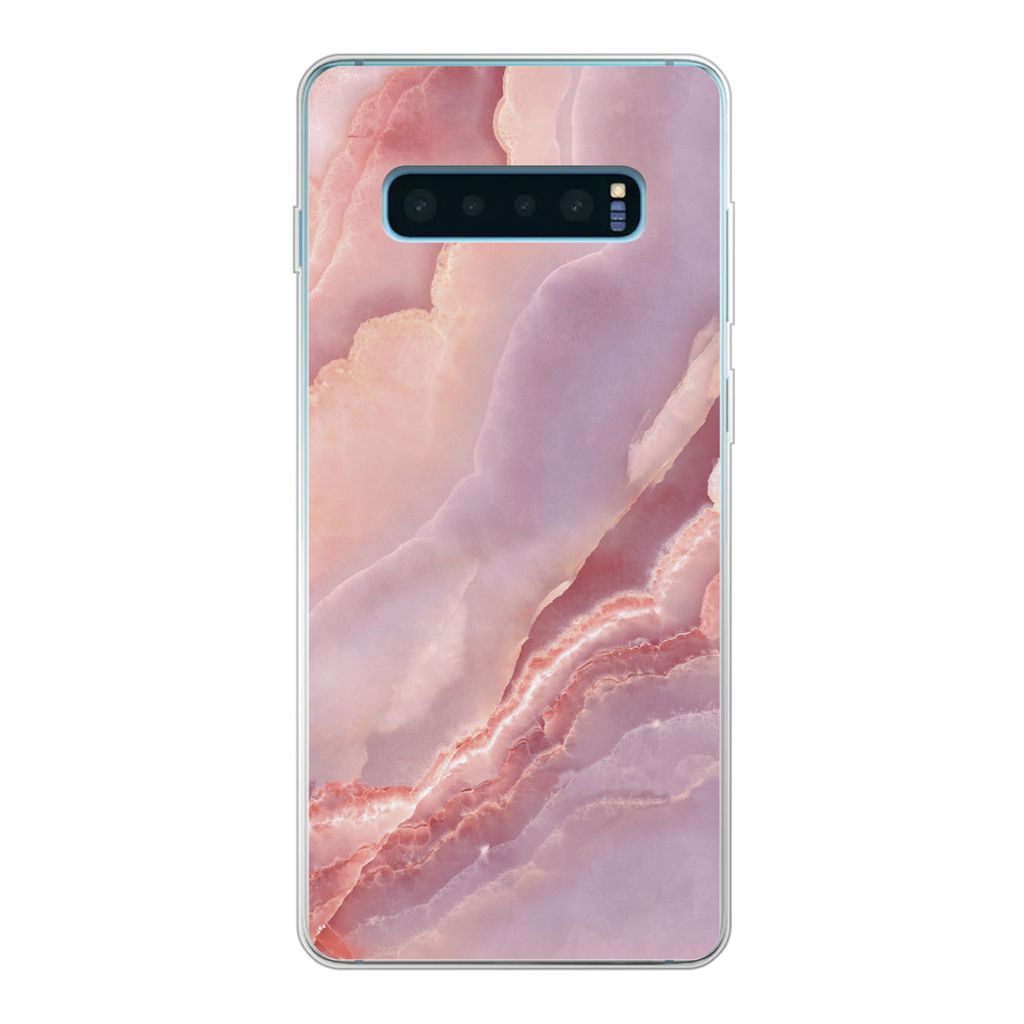 MuchoWow Handyhülle Schutzhülle Hülle für Samsung Galaxy S10 Plus Naturstein - Rosa - Nahaufnahme Silikon Softcase Handy Hülle - Schutzhülle