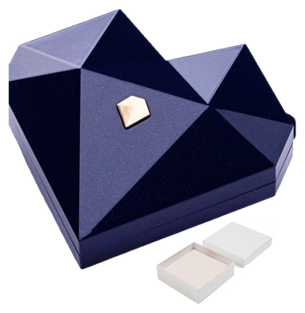 Polyedrische Herz-Ringbox, romantisches Liebesherz-Ringetui, samtgefütterte geometrische Ringbox für Hochzeiten, Verlobungen und Heiratsanträge