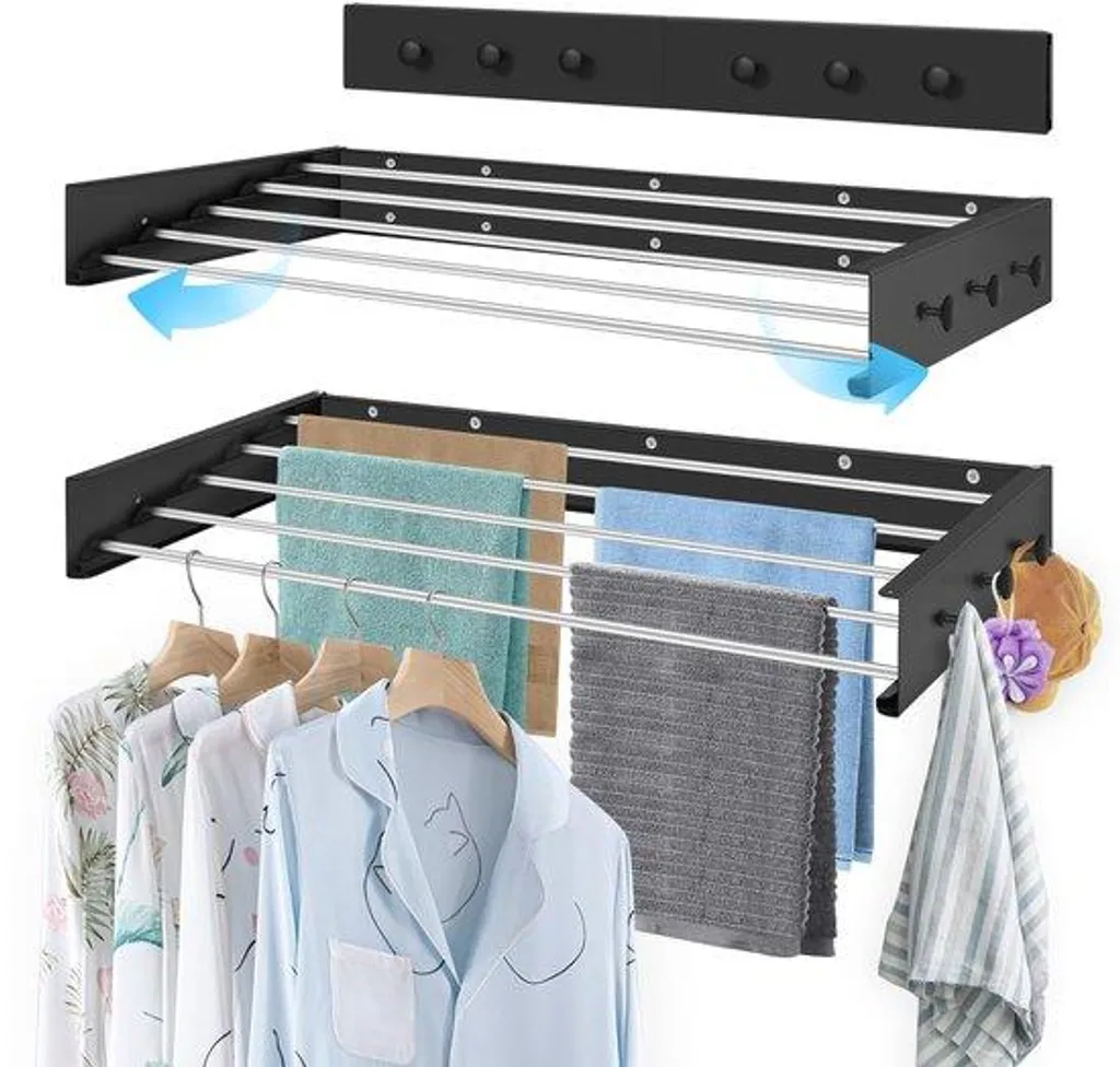 Séchoir mural pour balcon ou salle de bain 80 cm rabattable noir