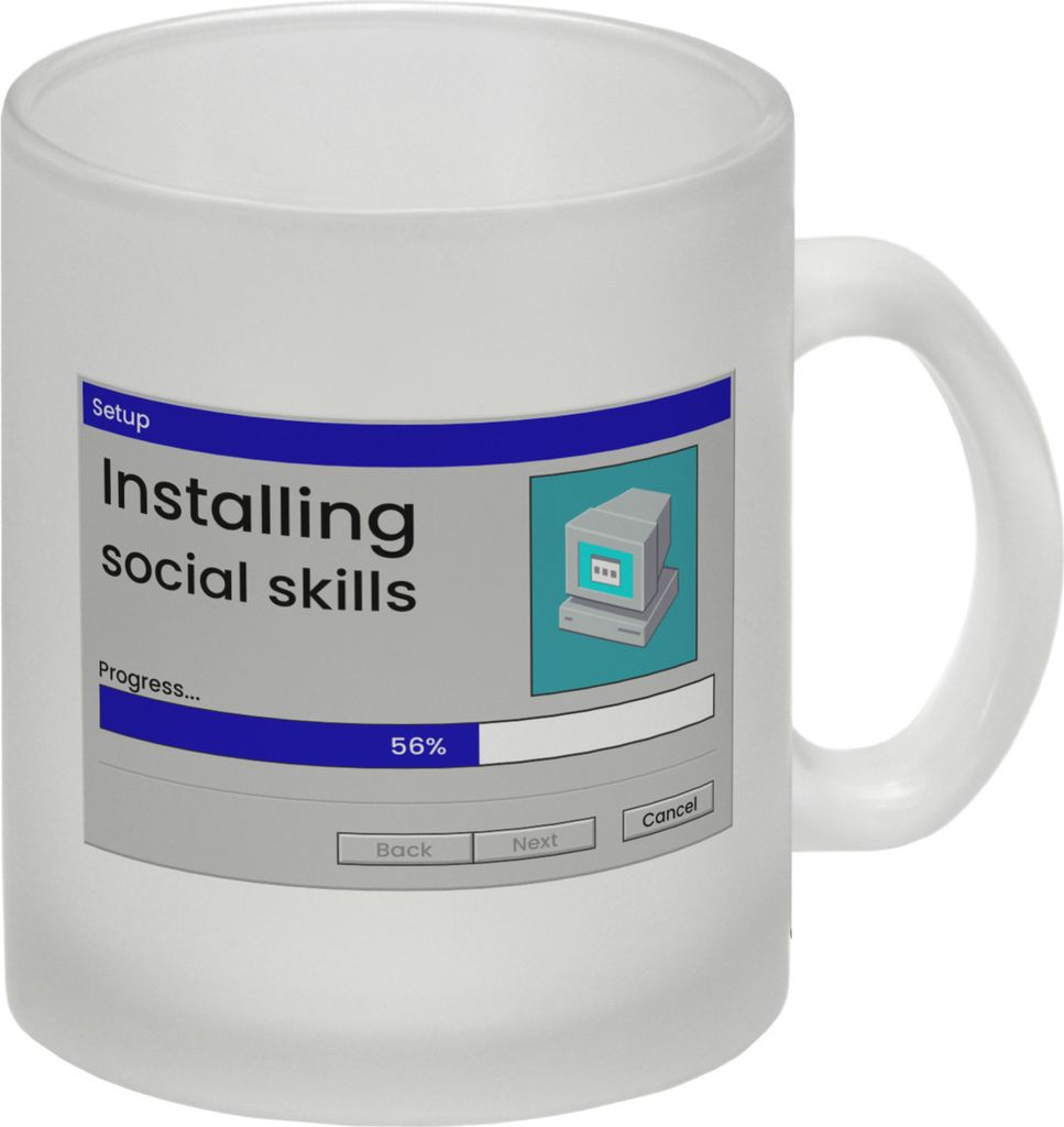 Installing social skills Glas Tasse mit Computer Motiv