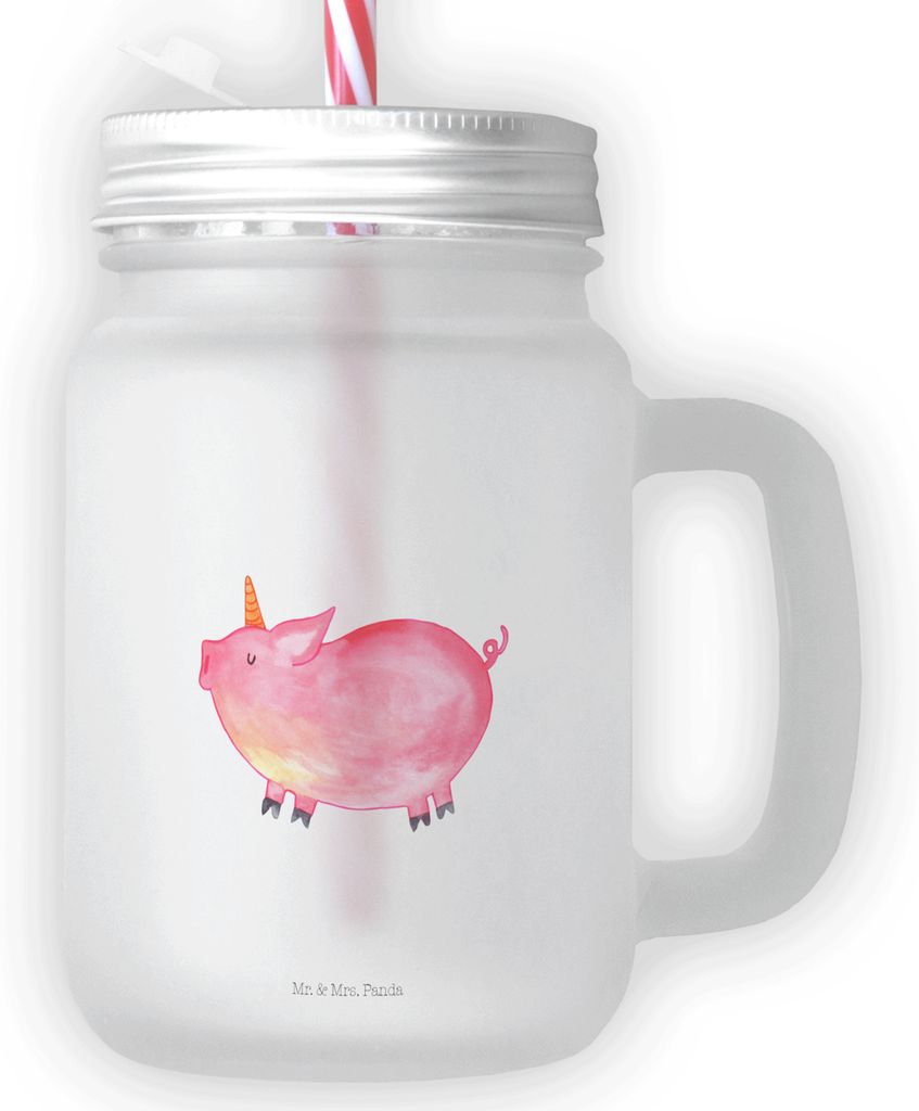 Mr. & Mrs. Panda Glas Einhorn Schwein - Transparent - Geschenk, Englisch, Unicorn, Party, Für Smoothies, Spruch, Cocktailglas, Trinkglas, Mit Stro...