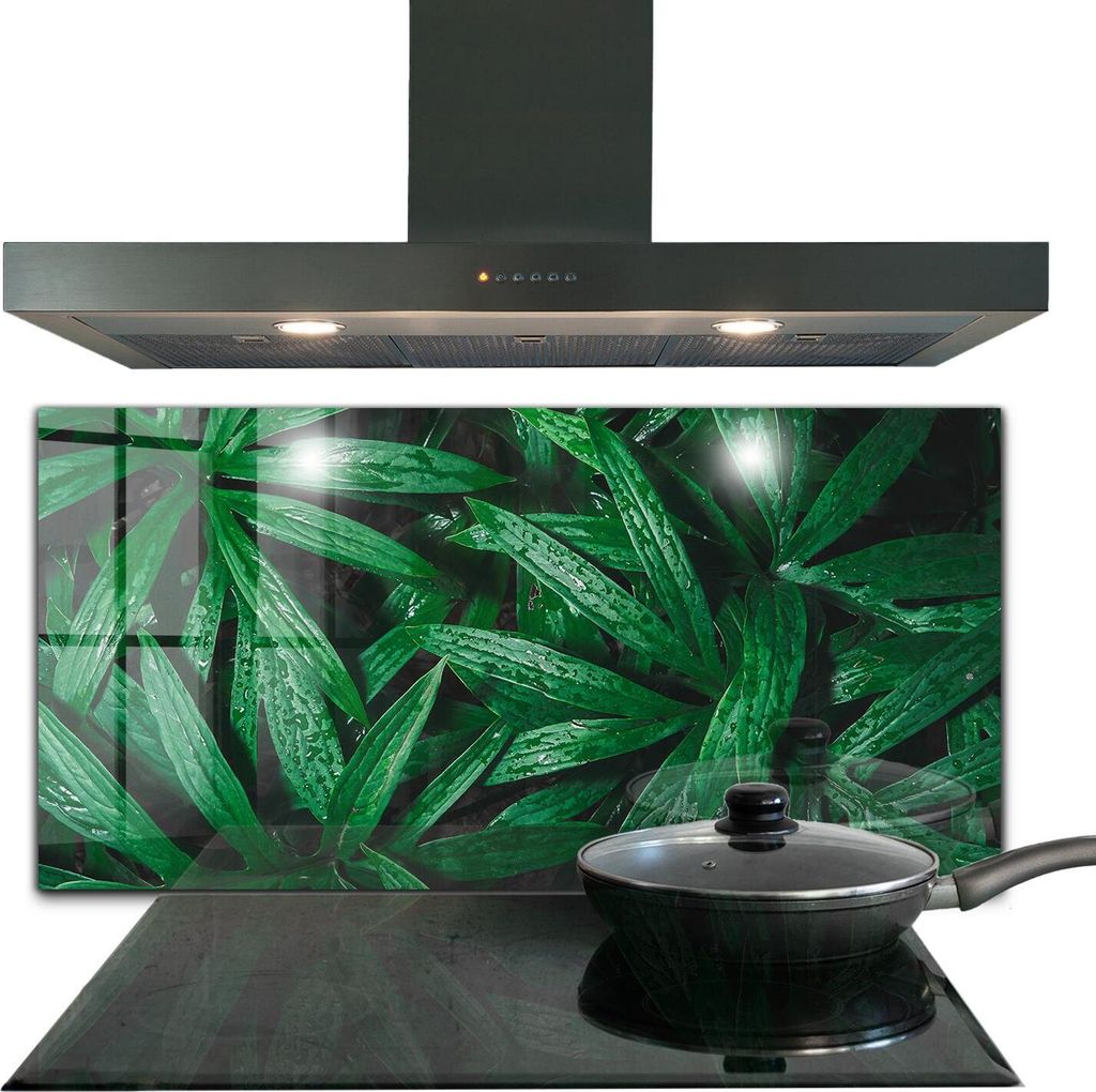 Spritzschutz aus Glas Küchenrückwand - Wandschutz für Herd und Spüle - 140x70 cm - Exotisches Dschungelblatt