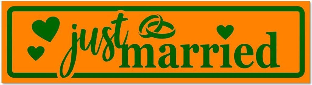 Kiwistar - Autoaufkleber - Orange - Grün - 60 x 16 cm - Just Married Ringe Herzen invertiert - Hinweis Aufkleber Sticker für Auto, Kfz, Fahrrad, ...