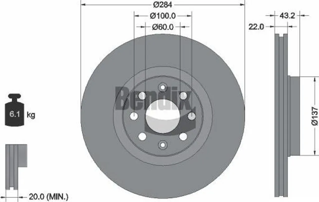 BDS1132 Bendix Disque de Frein OE 55700922 pour Opel Corsa D et E
