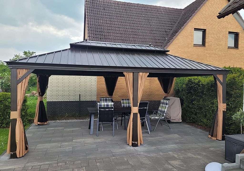 PURPLE LEAF Hardtop Pavillon 3.65x6m wasserdicht winterfest und stabil für den Garten,Bronze