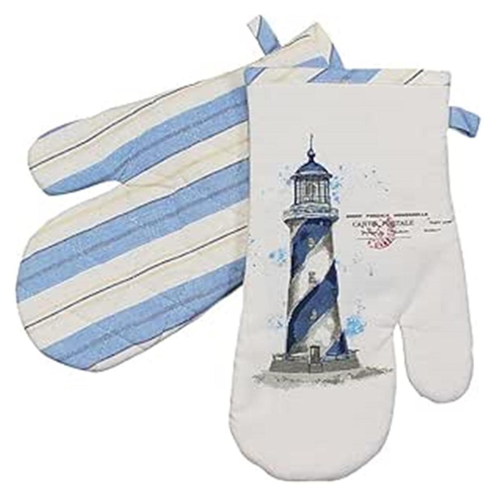 Maritime Ofenhandschuhe Topflappen mit Leuchtturm Motiv | Produktbild 