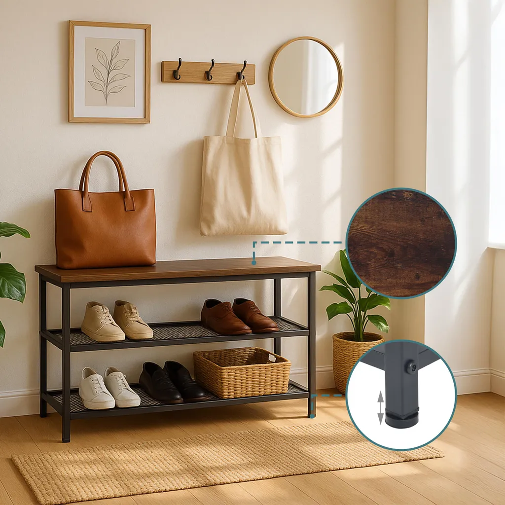 Étagère à Chaussures Compacte en Acier Noir pour Petits Espaces