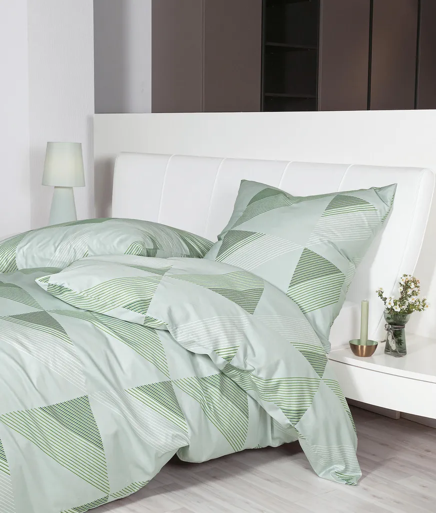 Linge de lit Janine Mako-Satin soyeux 135x200 cm vert sauge chic