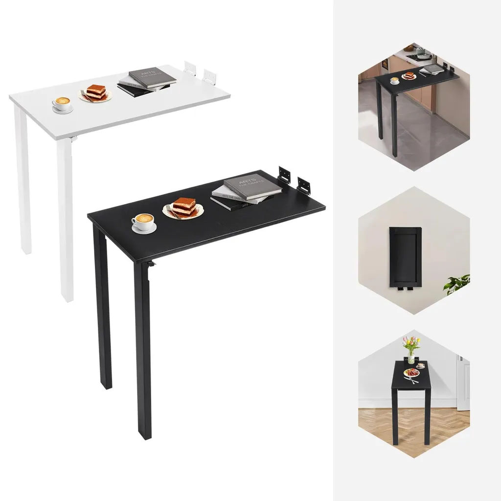 Table rectangulaire pliante murale noire - Mobilier gain de place - 5