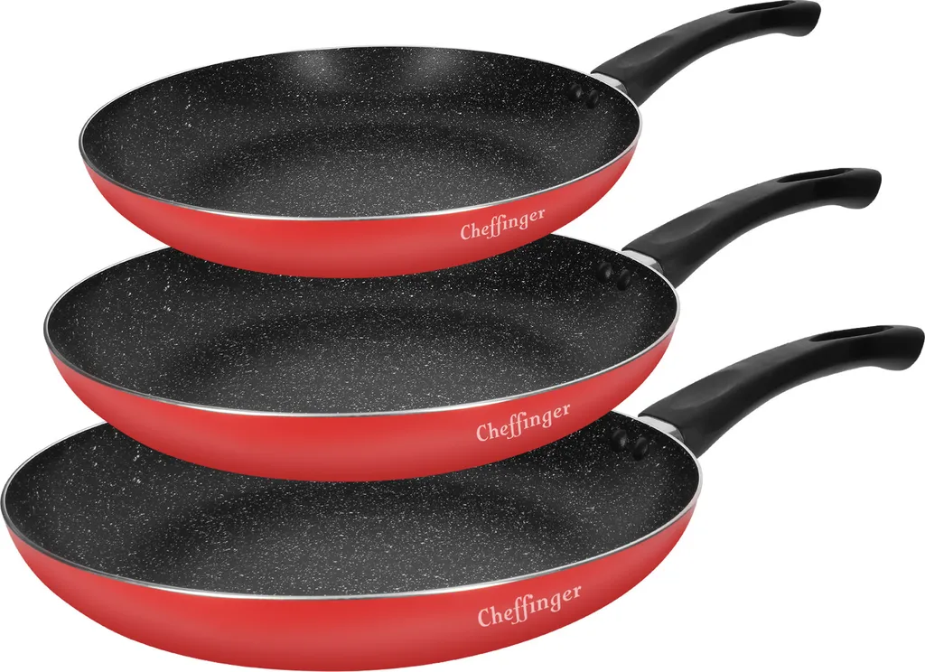 Set 3 Padelle Cheffinger Marmo Rosso 20/24/28 cm | Antiaderente Induzione