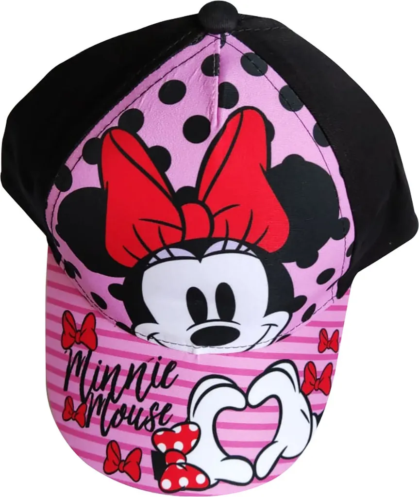 Disney Minnie Mouse Cap Base Cape Hat Minnie Mouse Bows Dots Heart per bambini Nero Taglia 54