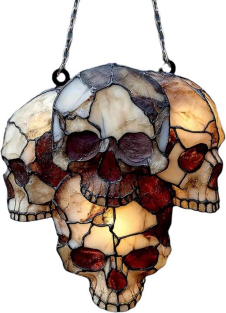 Totenkopf-Anhänger im Gothic-Stil, 2D-Flachacryl, fängt Sonnenlicht ein, Sonnenfänger, Halloween-Hängedekoration, 25 cm
