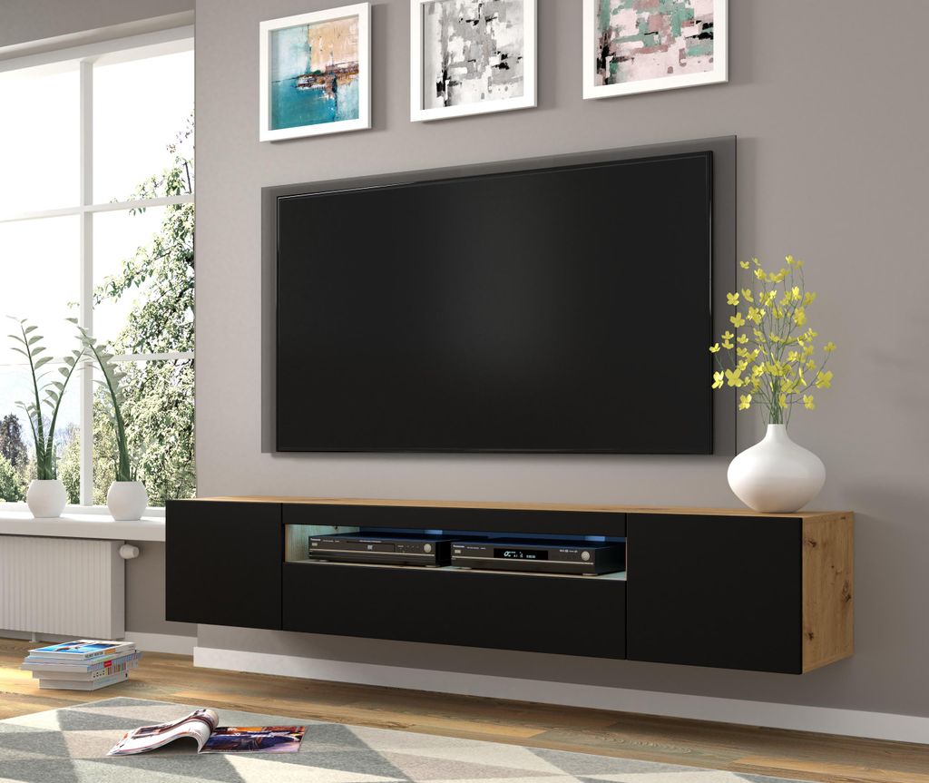 Niska szafka pod TV Aura 200 cm wisząca lub stojąca Zdjęcie produktu 