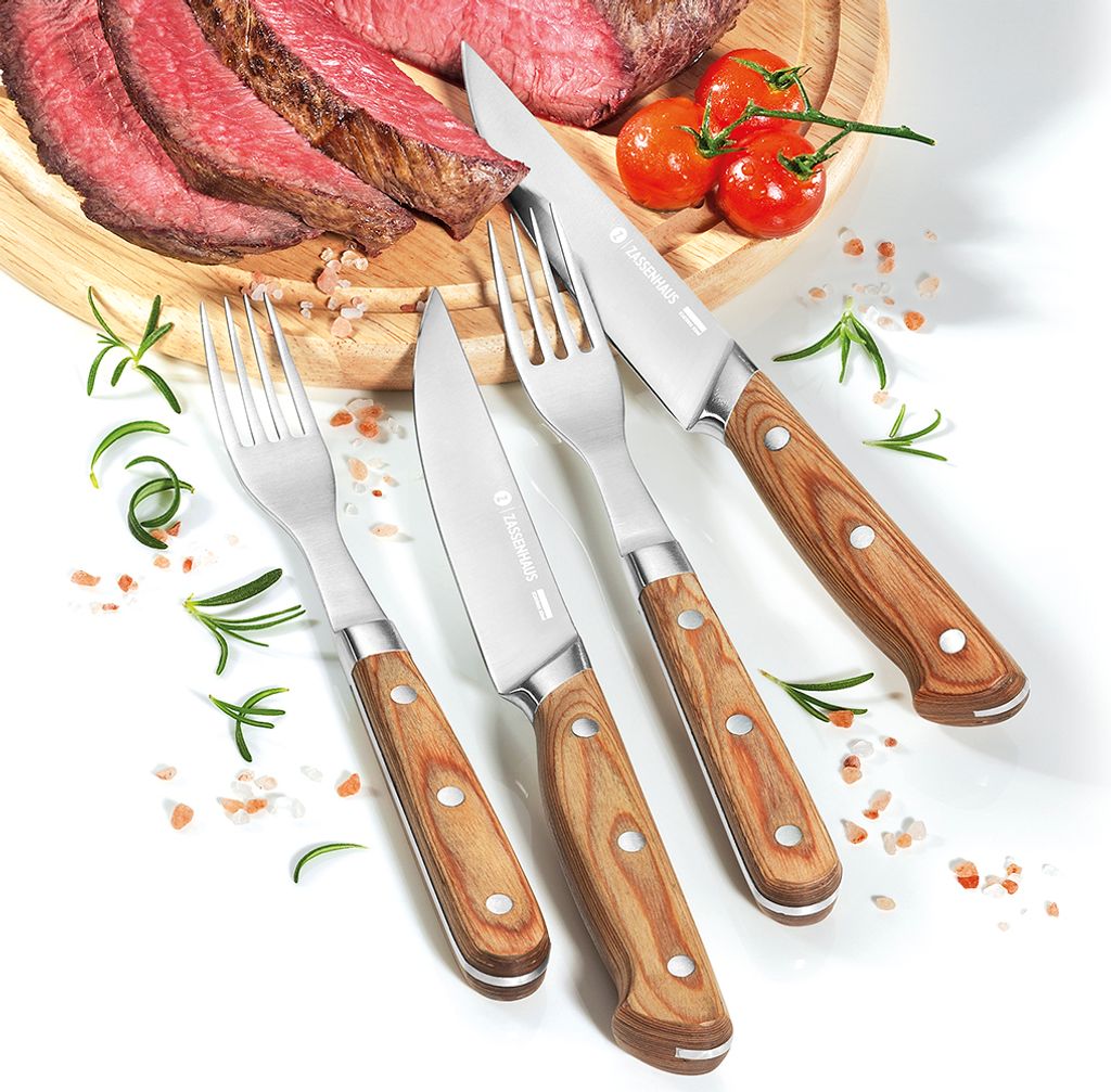 Zassenhaus Steakmesser 2er-Set | Mit Pakkaholz-Griff | Aus Spezialstahl 3Cr13 | Scharf, Langlebig, Stylisch