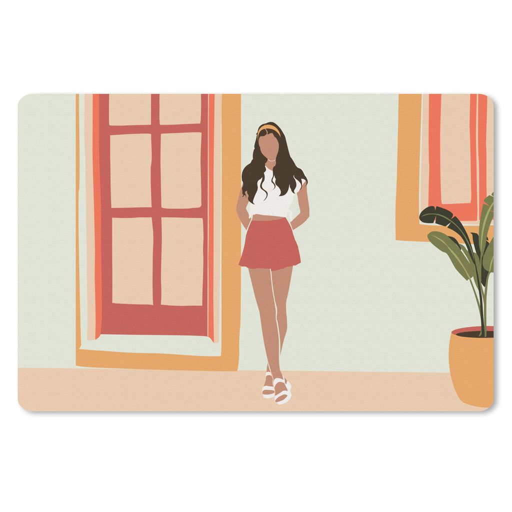 MuchoWow Schreibtischunterlage Frau - Kleidung - Sommer - Pastell 60x40 cm - XXL Mauspad - Großes Mauspad