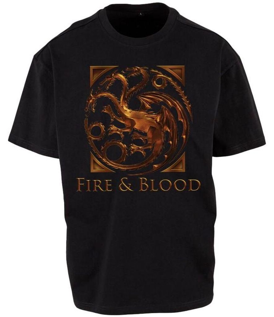 Game Of Thrones T-Shirt Uni House of the Dragon - Fire & Blood Metal Emblem schwarz XXL