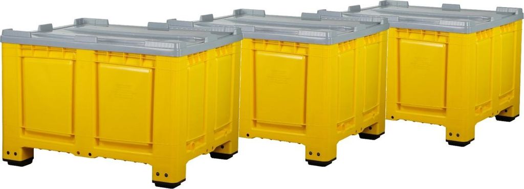 3 Stück Palettenbox mit Deckel 680l 1200x1000x790 mm Gelb - 4 Füsse