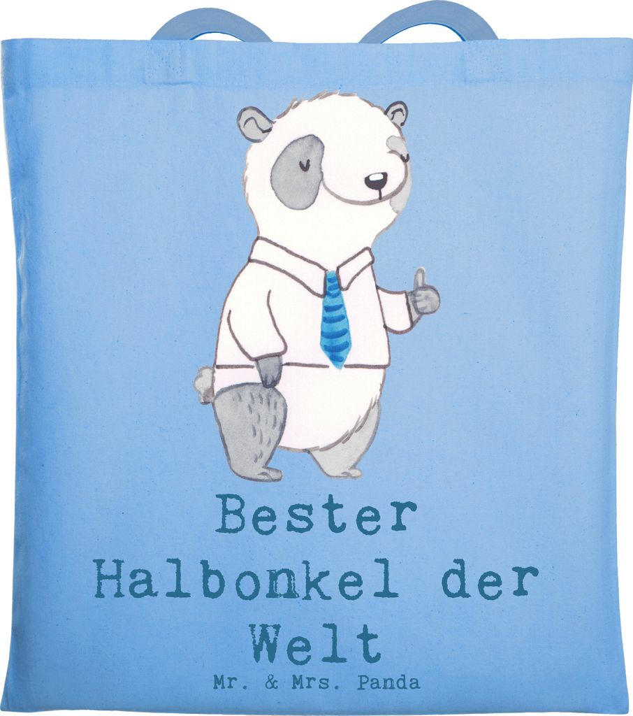 Mr. & Mrs. Panda Jutebeutel Panda Bester Halbonkel der Welt - Sky Blue - Geschenk, Tote Bag, Stief, Kleinigkeit, Laptoptasche, Familie, Geschenkide...