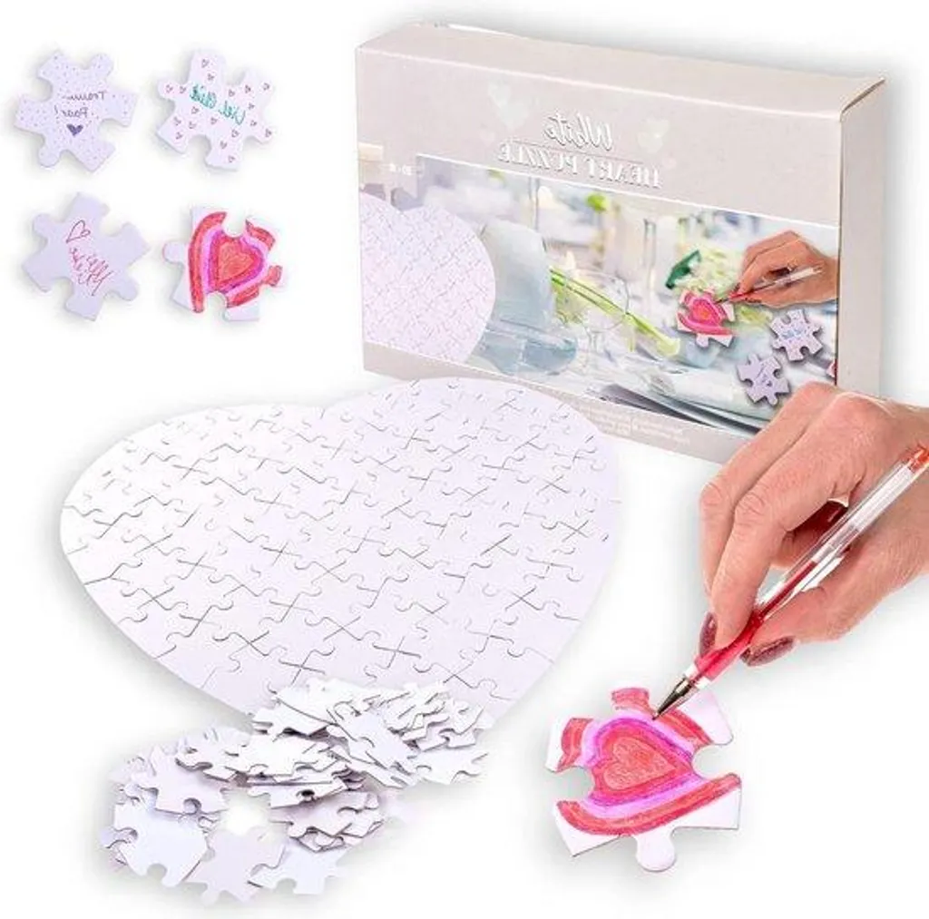 Puzzle cœur à personnaliser 80 pièces blanc 60x60 cm pour photo mariage