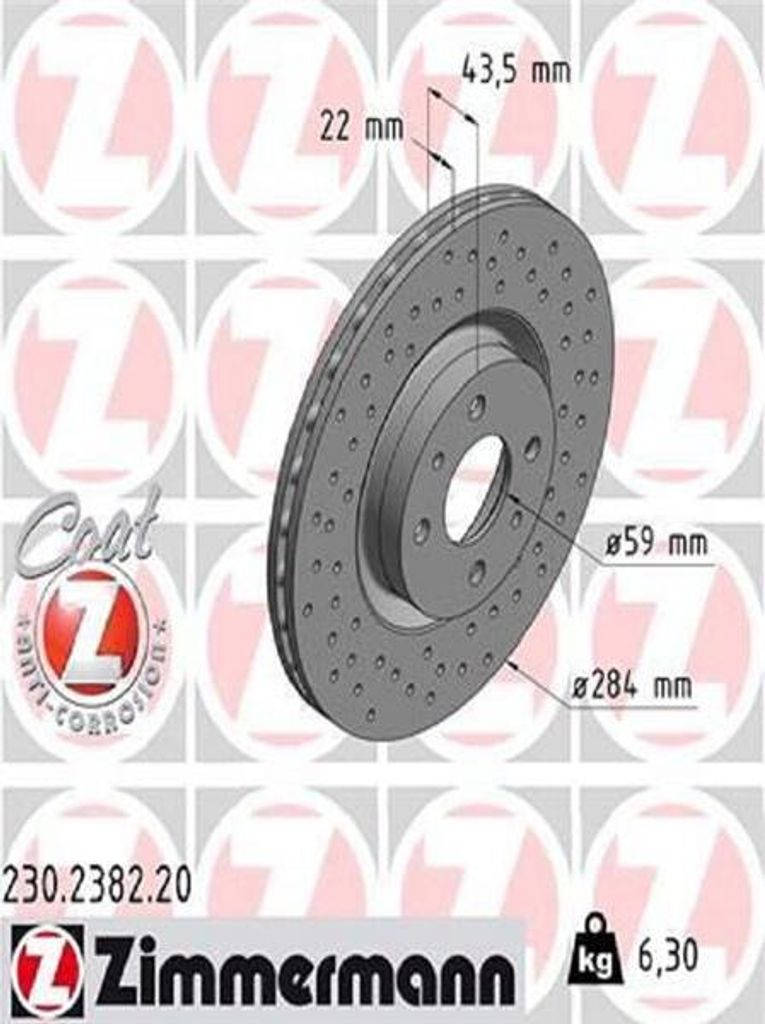 2x ZIMMERMANN Bremsscheibe 230.2382.20 44mm 6 30kg 284mm Produktbild 