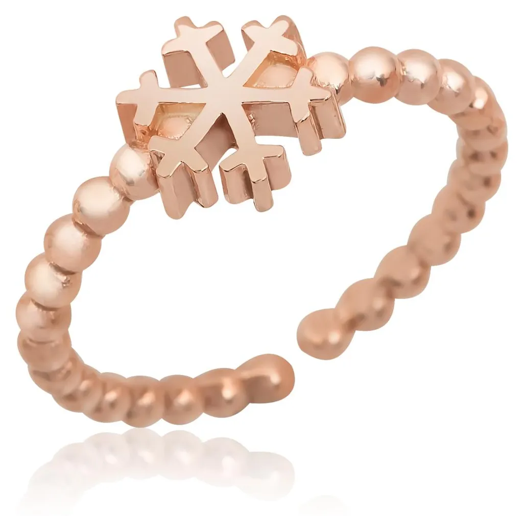 Bague en Argent 925 Plaqué Or Rose avec Flocon de Neige Ajustable Chic