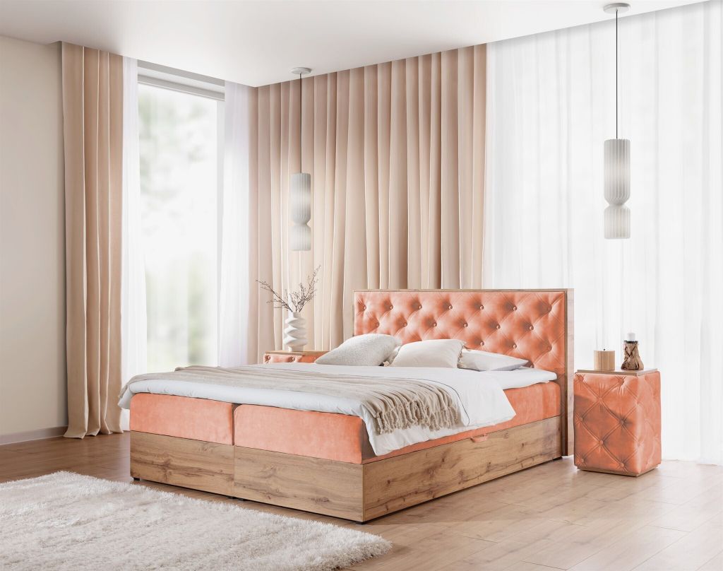 Boxspringbett Schlafzimmerbett MAXIMO 140x200cm in Stoff Torre Koralle