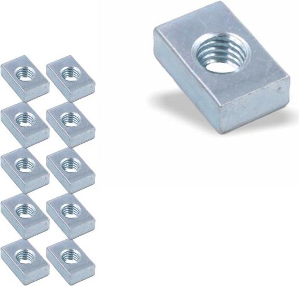 10x Nutenstein | Gewindeplatte 15x10x5 mm M6 Gewinde mittig | Stahl blau verzinkt