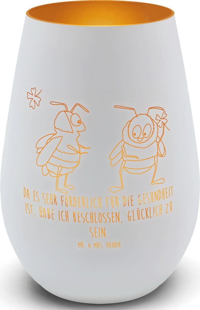 Mr. & Mrs. Panda Teelichthalter Hummeln Kleeblatt - Weiß - Geschenk, dekolicht, Kerzenhalter, Spruch Fröhlich, Laterne, Biene, Positiv, Outdoor W...