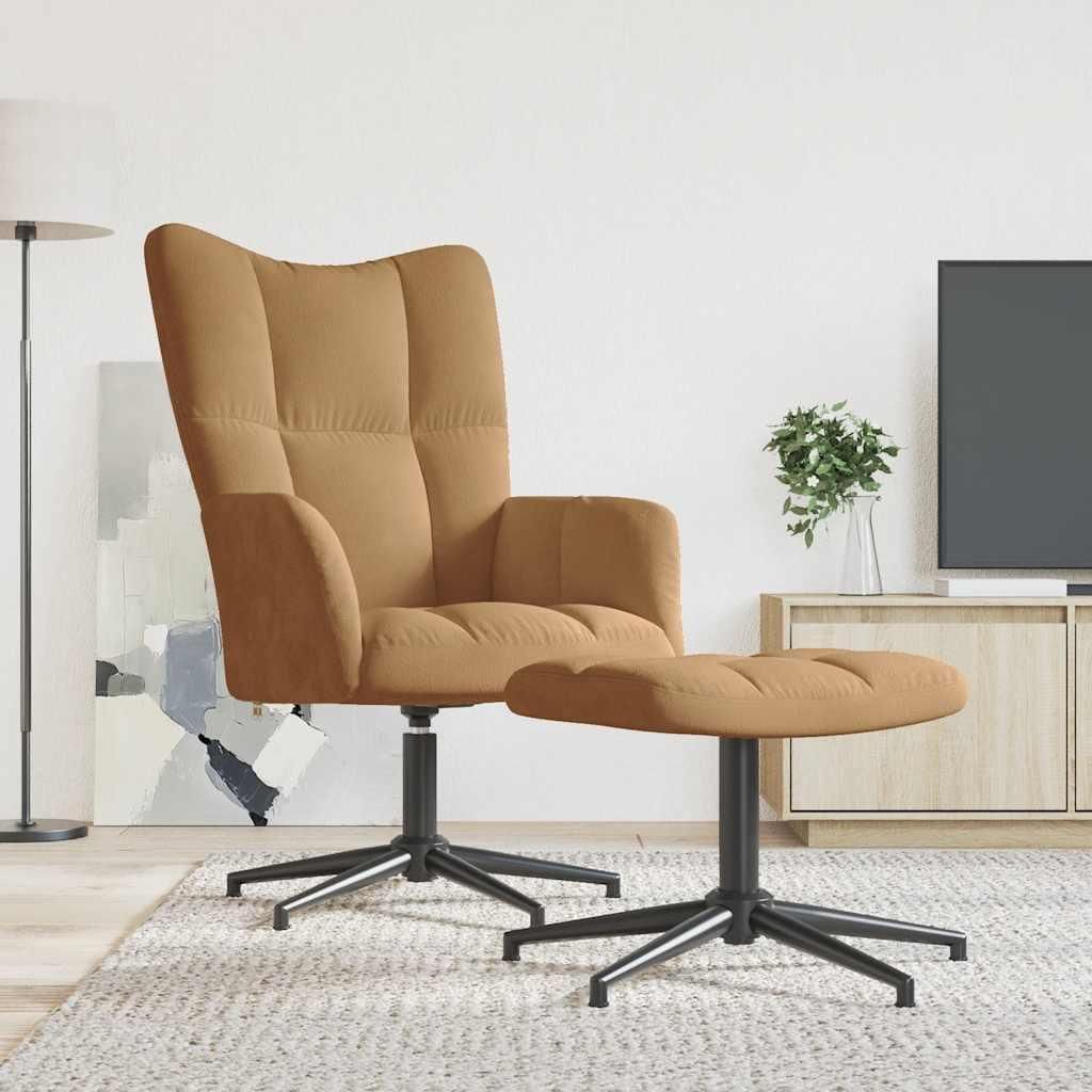 Möbel Relaxsessel mit Hocker Braun Samt - Fernseh- & Relaxsessel 328114