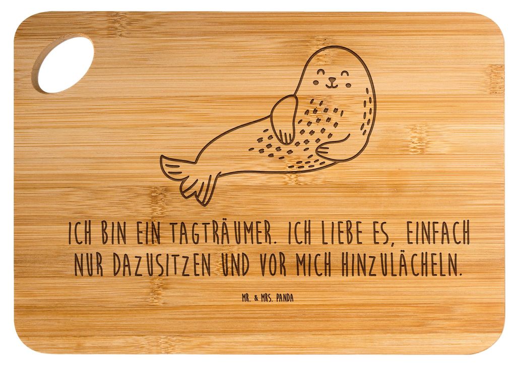 Mr. & Mrs. Panda Schneidebrett Robbe Lachen - Transparent - Geschenk, Holzbrett, Frühstücksbrett, Frühstücksbrettchen, Nordsee, Lustige Sprüch...