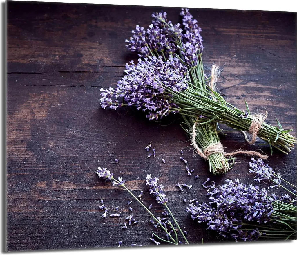 Tagliere in Vetro 60x52 per Piano Cottura - Motivo Legno e Lavanda