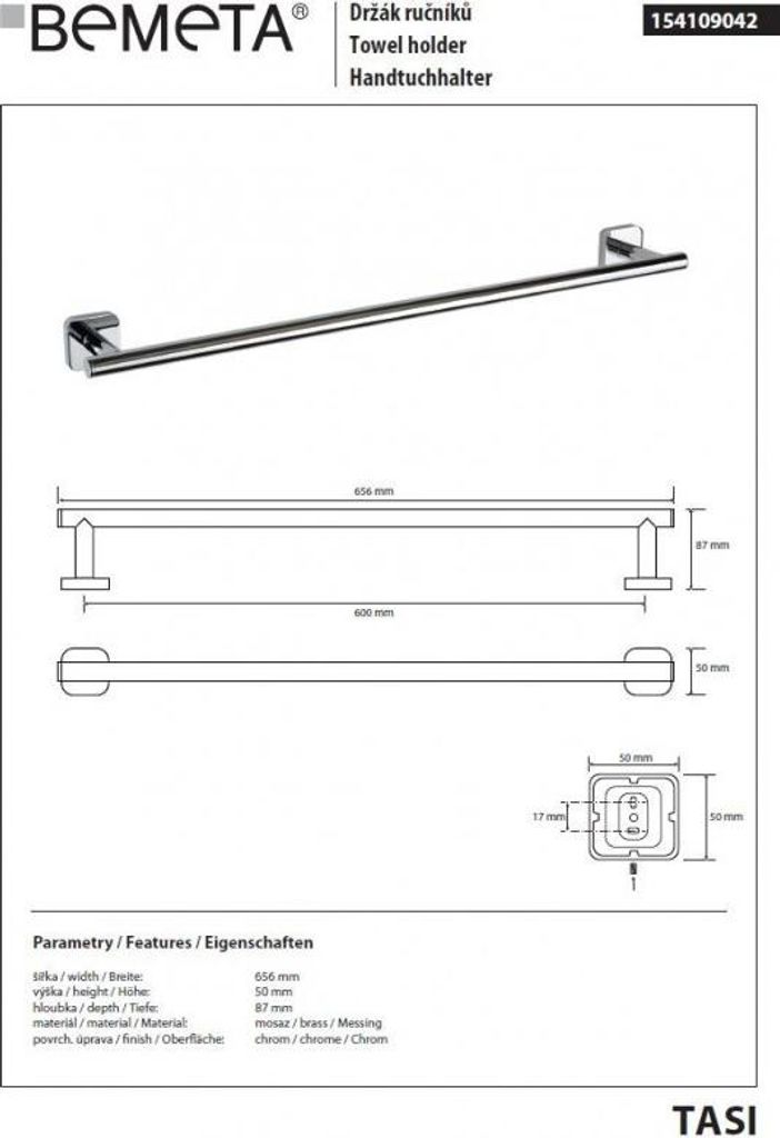Handtuchhalter TASI aus verchromtem Messing 65,6cm BEMETA