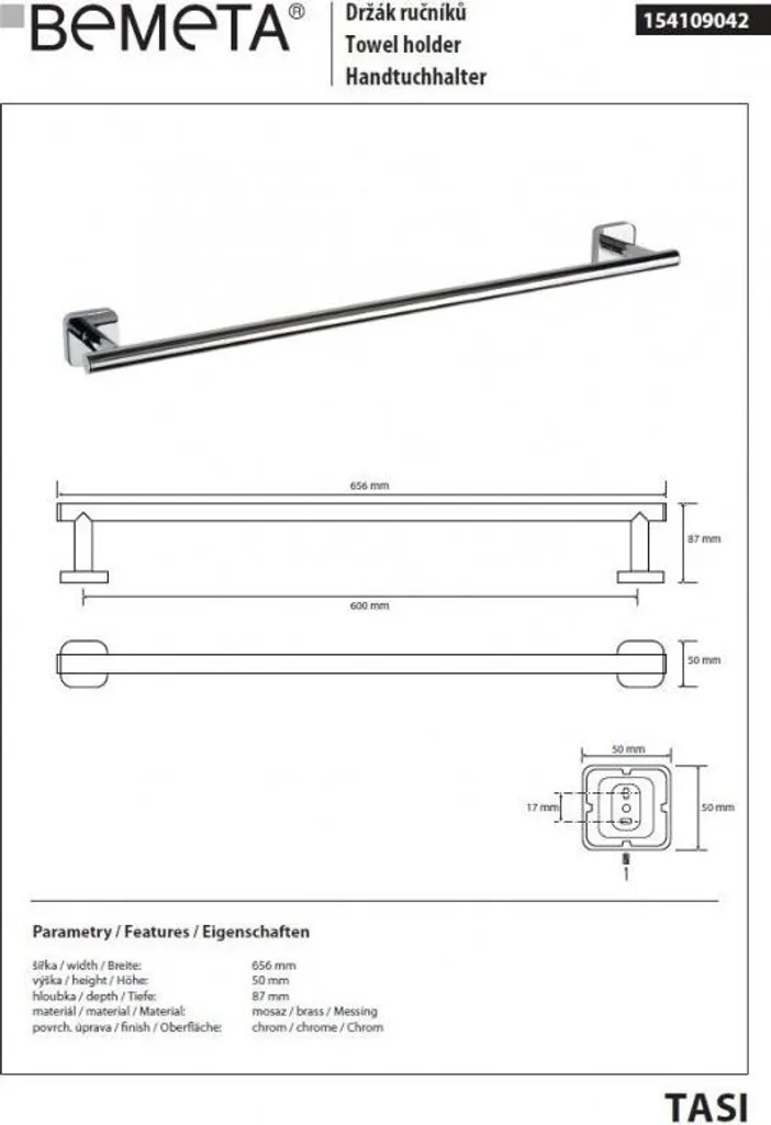 Porte-serviettes TASI en laiton chromé 65,6cm - Accessoire salle de bain