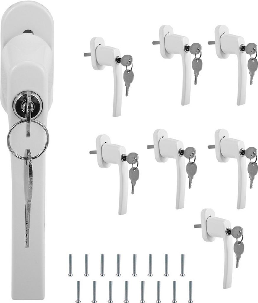 Fiqops Fenstergriff Fensterschlösser Balkontürgriff Design Alu abschließbar weiß gleichschließend Griff 8X