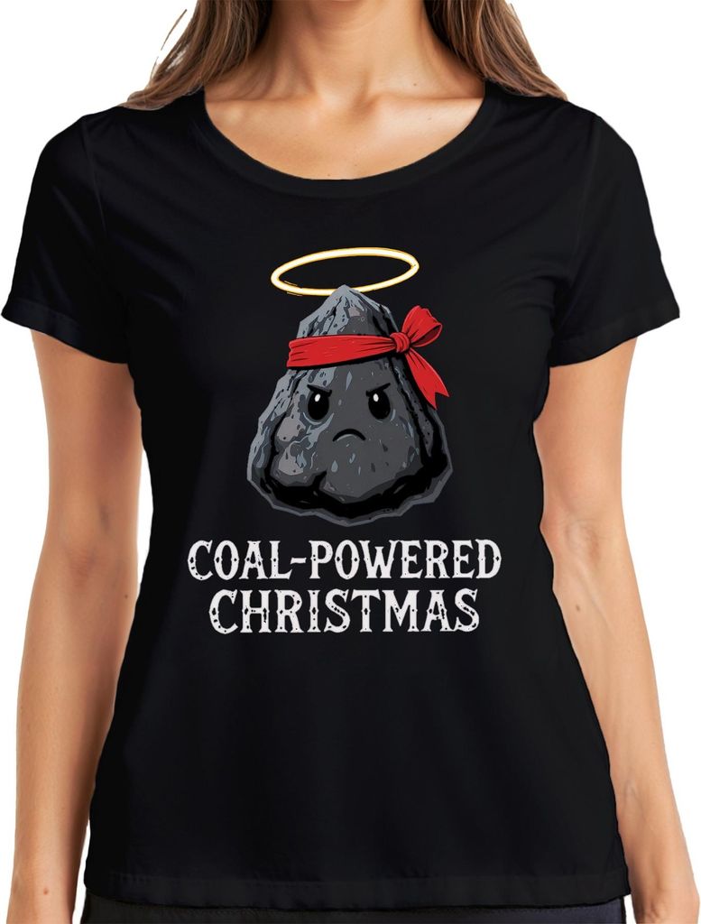 COAL POWERED CHRISTMAS lustig Kohle Weihnachten Geschenk Retro Damen T-Shirt, Schwarz, S
