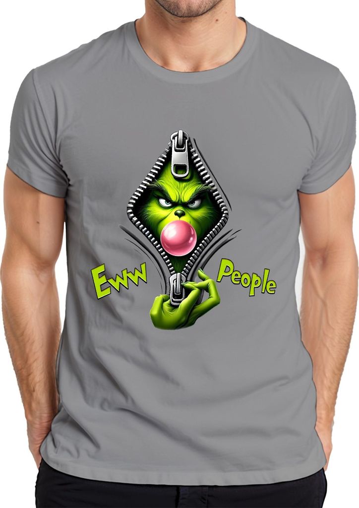 Eww People grünes Gesicht Reißverschluss Kaugummi sarkastisch Herren T-Shirt, Grau, S