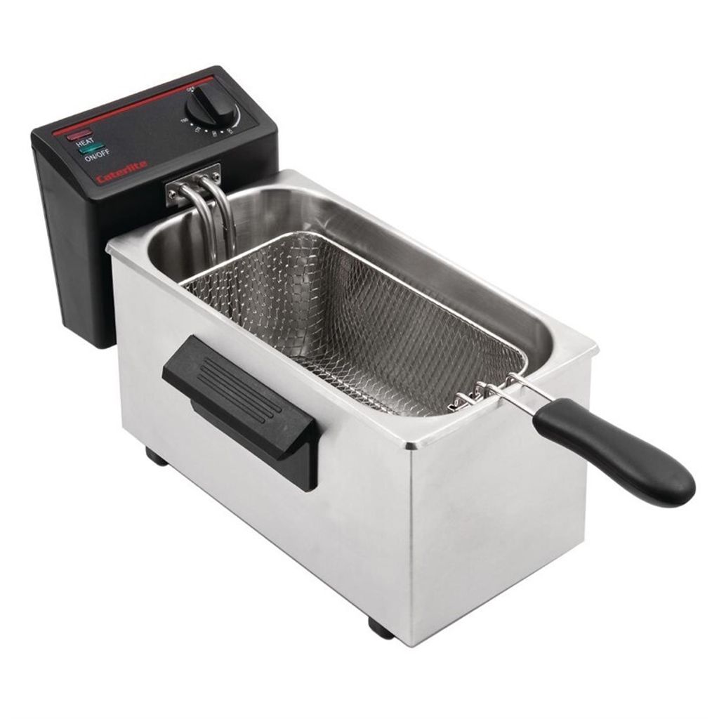 Caterlite Elektro-Fritteuse – 3,5 Liter Edelstahl Tischfritteuse, 2 kW, mit Korb