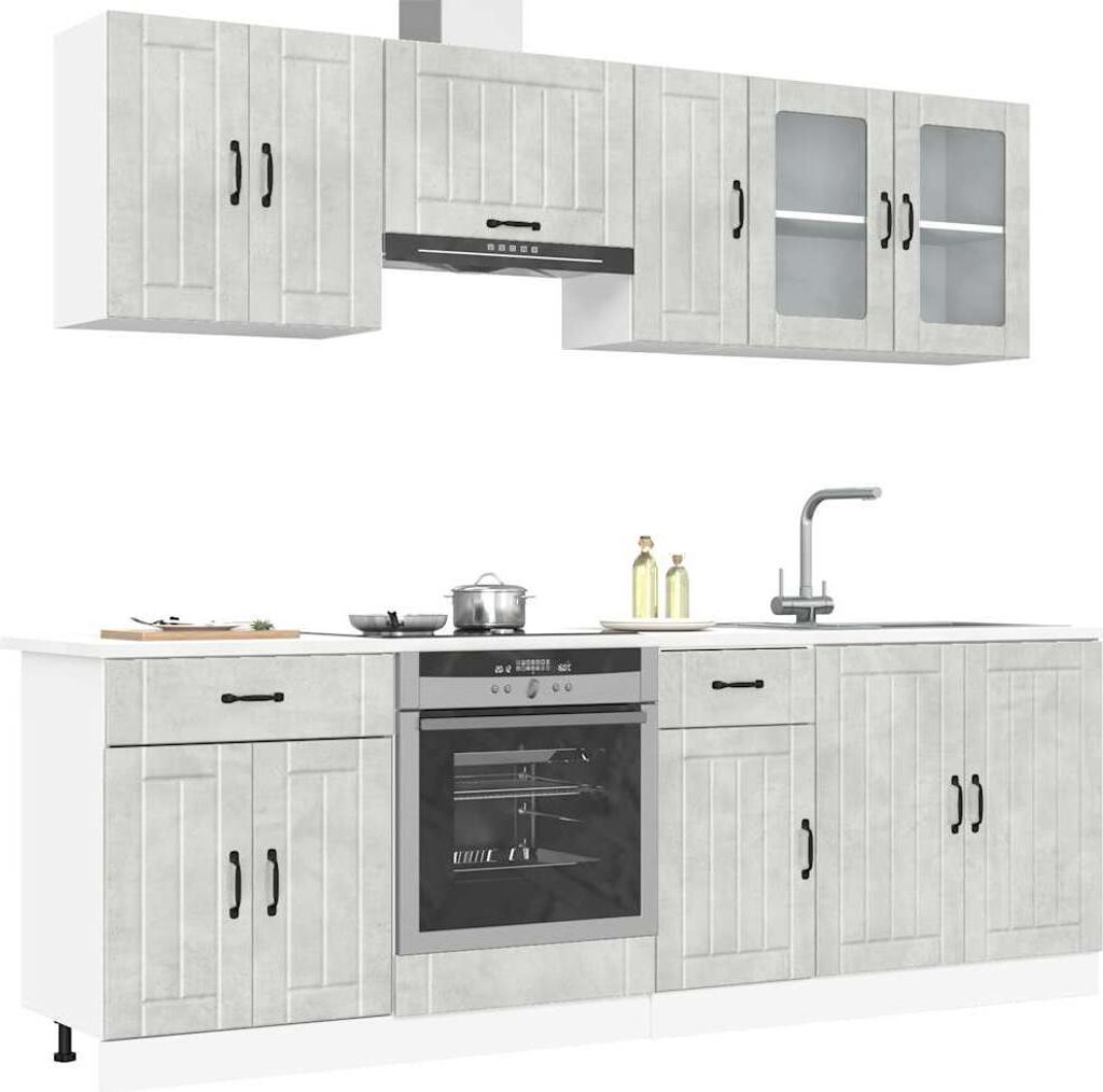 Eleganter Möbel 8-tlg. Küchenschrank-Set Kalmar Betongrau Holzwerkstoff - Küchenschränke - 928986