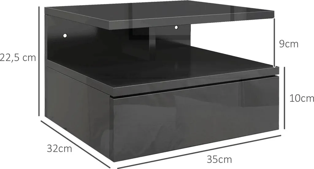 Table de nuit murale design noir pour optimisation d'espace - Lot de 2 - 3