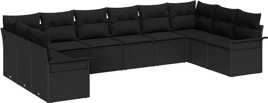 Gartensofa-set mit Speicher 10 pcs Schwarz Poly-Rattan