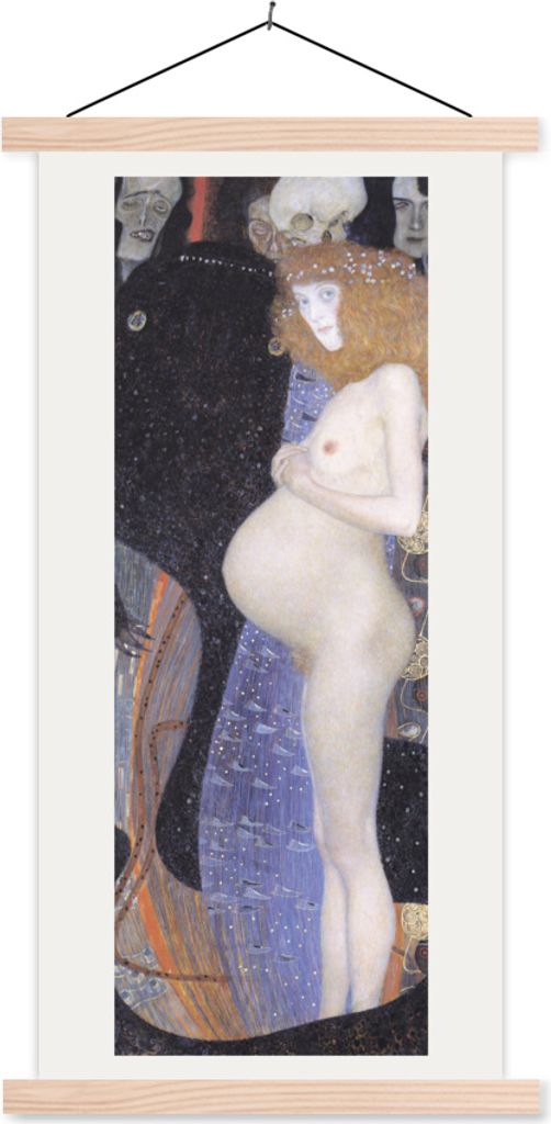 MuchoWow Textilposter Hoffnung I - Gustav Klimt 60x120 cm mit holzfarbenen Rahmen - Holz