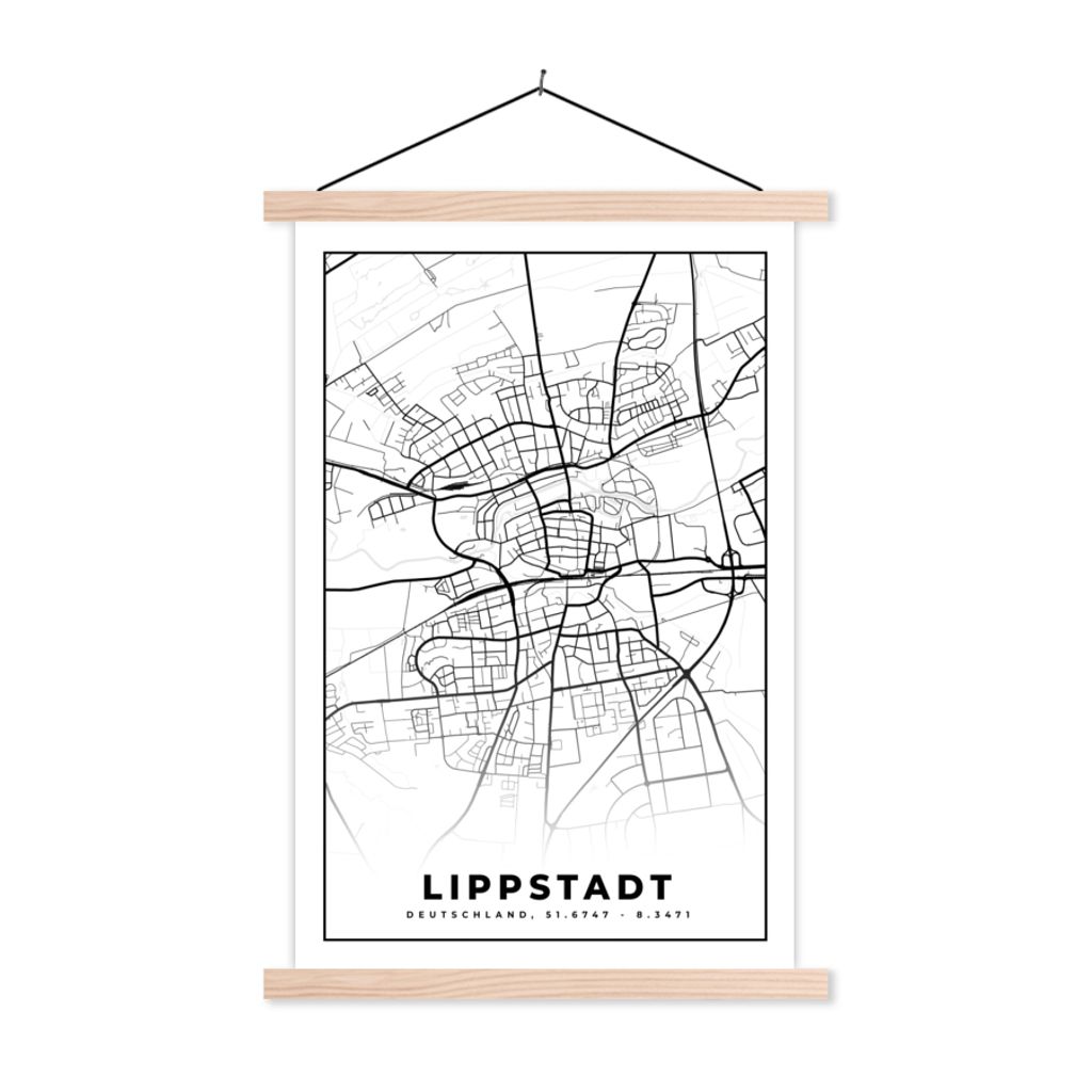 MuchoWow Textilposter Lippstadt - Karte - Stadtplan 40x60 cm mit holzfarbenen Rahmen - Poster