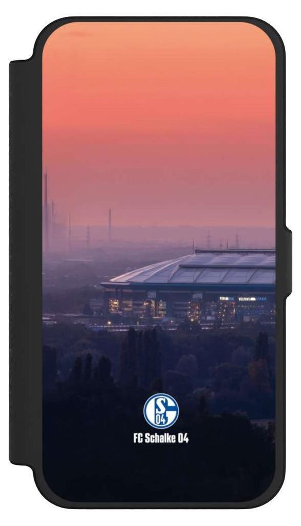 NIVOCASE Klapphülle für Apple iPhone 12 Pro Max Handyhülle aus Kunst Leder NIVOflip schwarz FC Schalke 04 Offizielles Lizenzprodukt Stadion