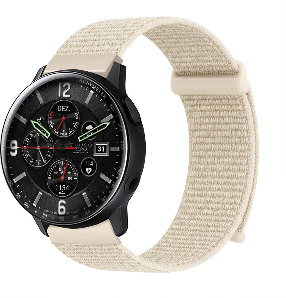 Smartwatch Armband für Samsung Galaxy Watch Active2 40mm Nylon Textil Band Ersatzband Wechselband Klettverschluss flexibel atmungsaktiv Beige
