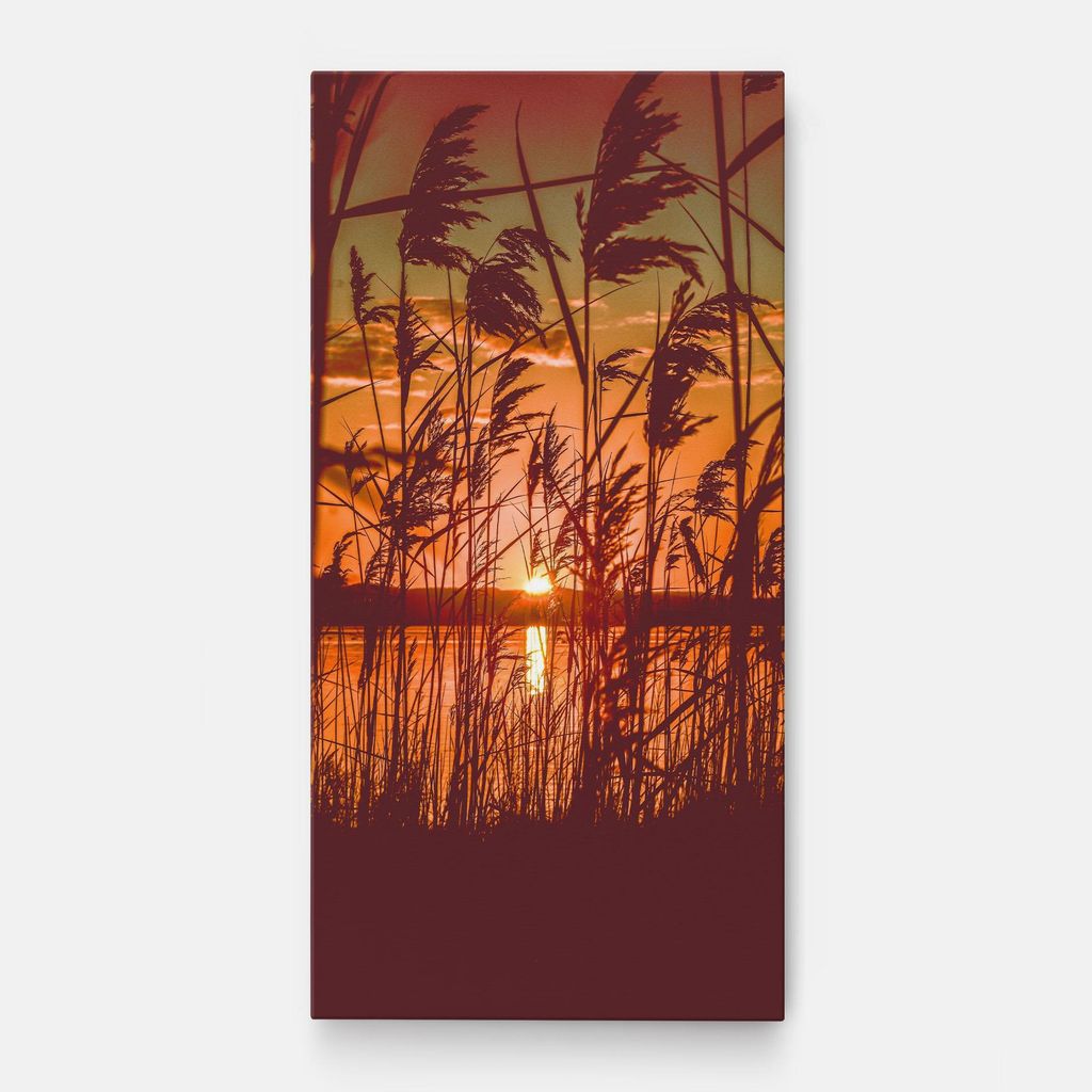 ARTHUB Leinwandbild 60x120 cm, Red Sunset Lake | Wohnzimmerdekoration, Hängende Bilder, Wanddekoration, Heimdekoration, Landschaften, Sonnenunte...