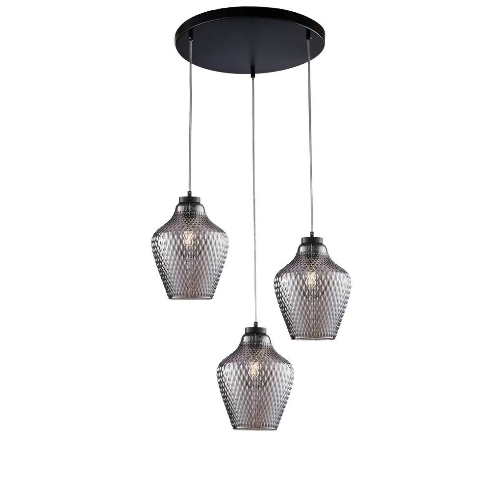 Lustre industriel pour table à manger, Maya 3 feux en verre gris miroir